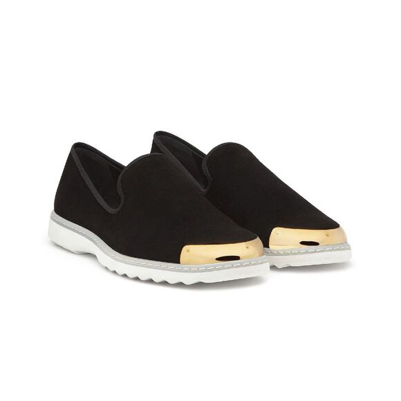 Giuseppe Zanotti Mens Axel Suede Loafer With Metal Toe US 7 Black IT 40